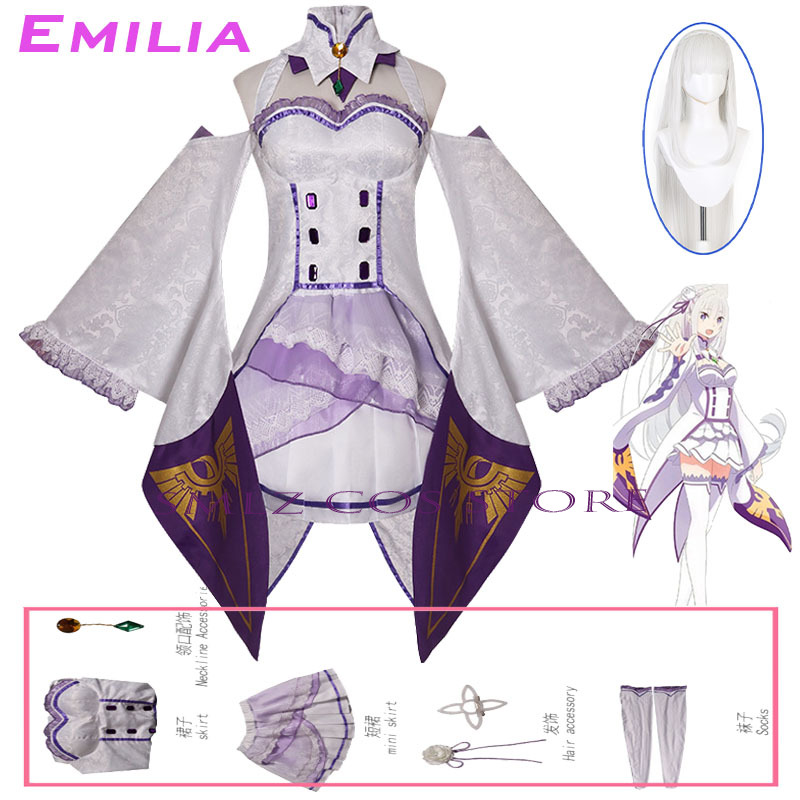 Anime Cosplay Women - Costume de cosplay Emilia Anime Re