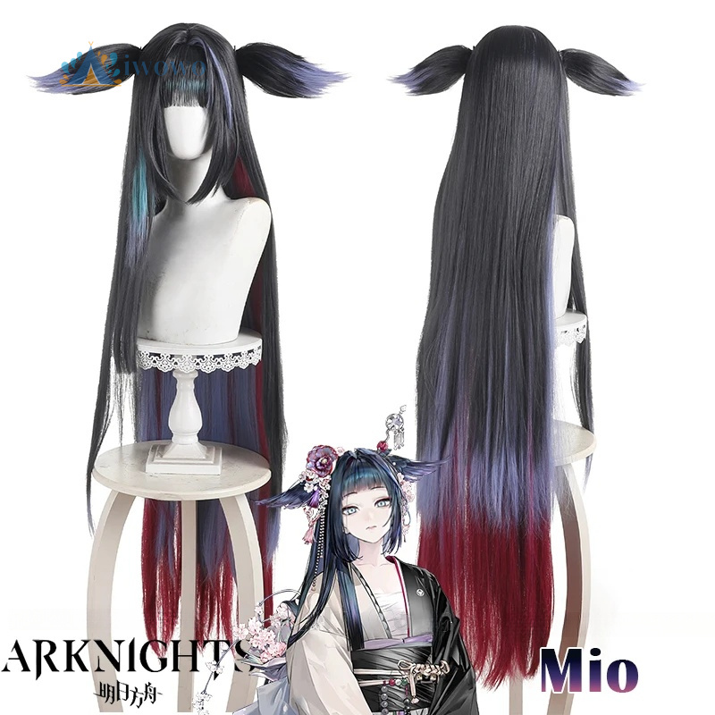 Anime Cosplay Girl With Black Hair - Arknight Mio Cosplay perruque noir violet